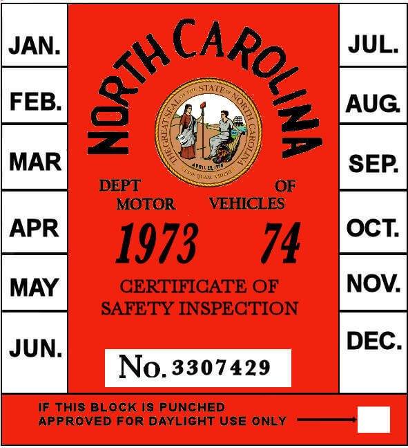 1973-74 North Carolina Inspection Sticker